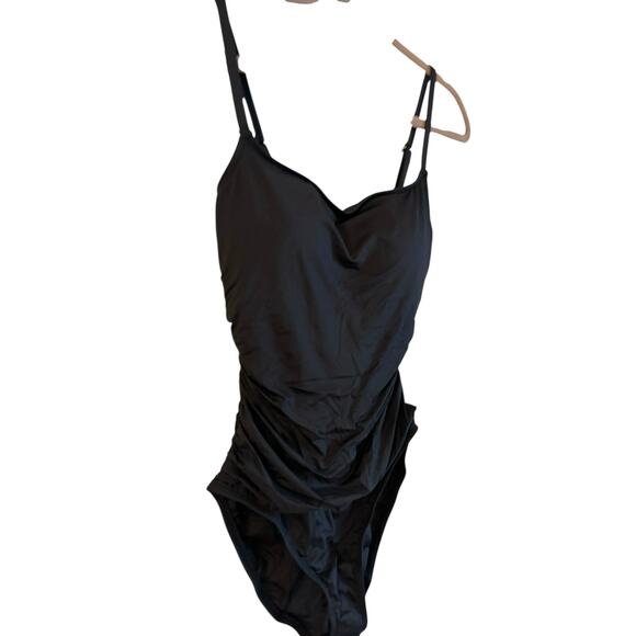 La Blanca Island Goddess Rouched One Piece Swimsuit Women’s Size 10 Black UPF 50 - Picture 3 of 6
